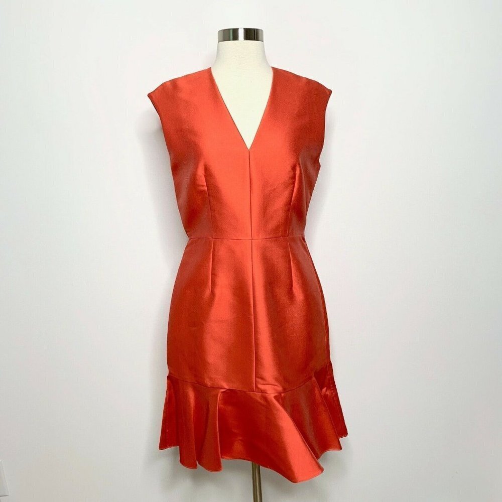 CARVEN Dress Women Size 38 Red Satin‎ Flutter $461